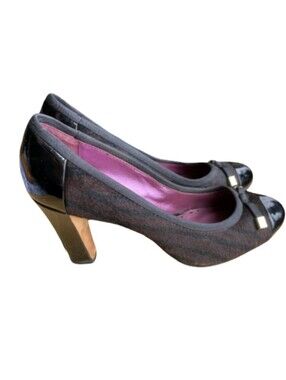 Coach Poppy Vintage Heels Pumps Shoes Brown Animal Print Black 7B